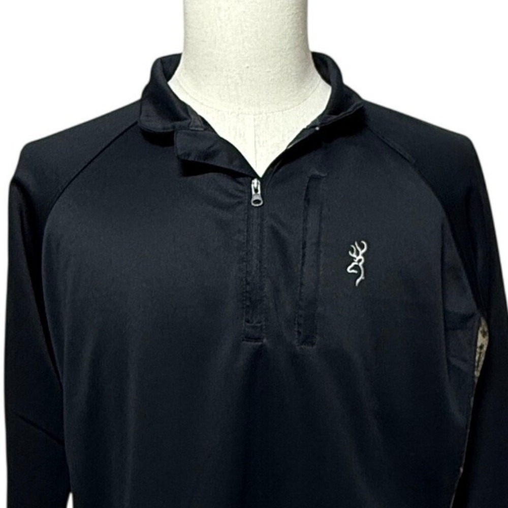 *Browning 1/4 Zip Pullover Mens‎ Large Black Camo Sweatshirt Panel Outdoors